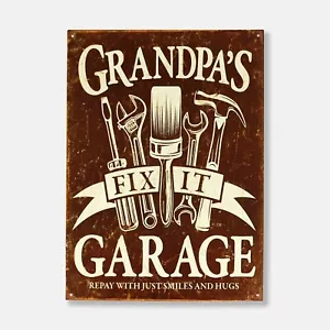 16" Opas Garage Fix It Pay with Smile and Hugs Blechschild - SCHILDBOX - Bild 1 von 6