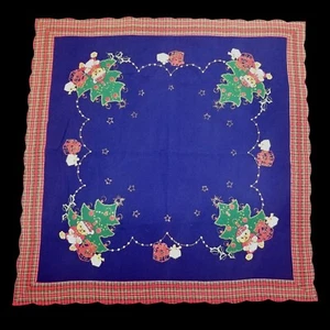 Christmas Trees Teddy Bears Presents Gifts Square Fabric 33.5" x 33" Tartan Edge - Picture 1 of 10