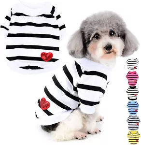 Dog Tee Shirt White Striped with Sequin Heart XS S M L Small Medium Breeds - Picture 1 of 7