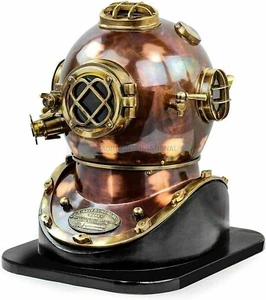 Brass Morse US Navy Mark V Diving Helmet Scuba Boston Divers With Wooden Stand - Picture 1 of 6