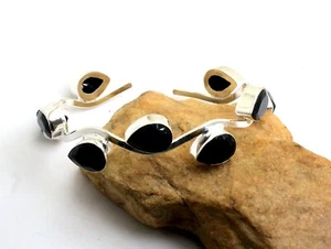 Black Spinel Gemstone Handmade 925 Sterling Silver Jewelry Bangle Sz 7-8" - Picture 1 of 1