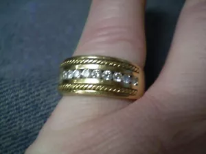 18K Yellow Gold Ladies or Men's 10 Diamond Row Band Ring 10.2 grams - Picture 1 of 6