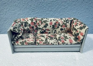 Dollhouse Couch Miniature Furniture Floral Fabric  Padded Sofa Vintage - Picture 1 of 8