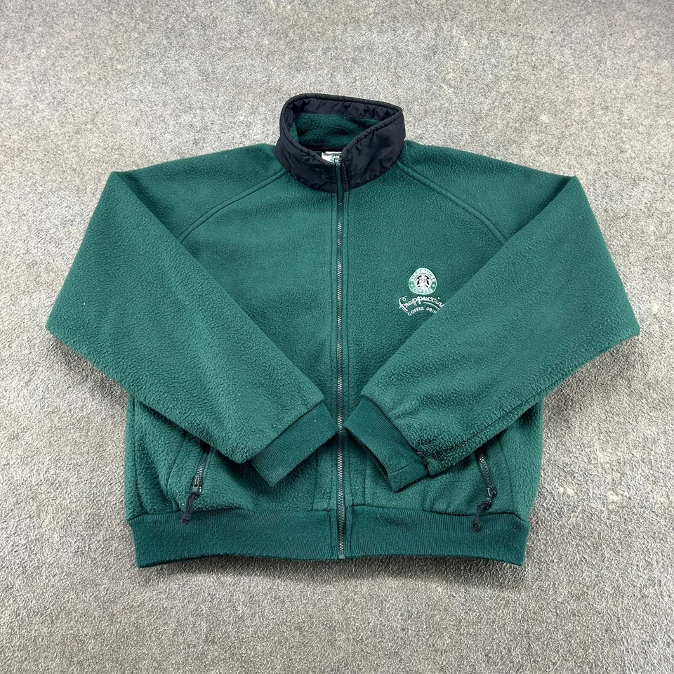 VINTAGE Starbucks Coffee Jacket Mens Large Green Full Zip Fleece Frapuccino 90s - Image 1 of 4
