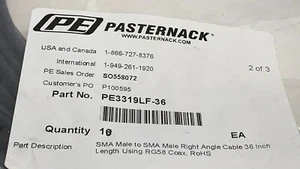 (10)Pasternack RF PE3319LF -36 SMA Male To Male Right Angle Cable 36” RG 58 Coax - Picture 1 of 7