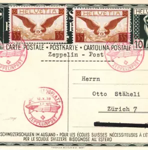 SWITZERLAND Card ZEPPELIN Air 1930 LZ-127 Cachets TWO DIFFERENT COLOURS KZ39 - Picture 1 of 10