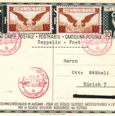 SWITZERLAND Card ZEPPELIN Air 1930 LZ-127 Cachets TWO DIFFERENT COLOURS KZ39 - Image 1 of 4