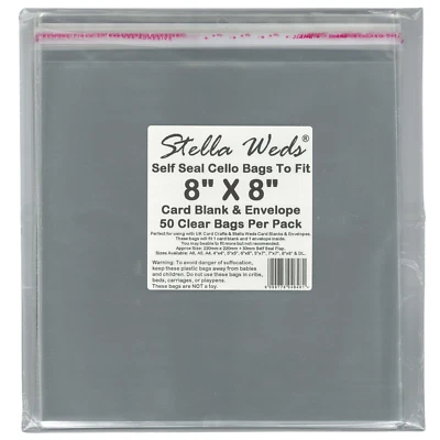 STELLA WEDS® Clear Self Seal Bags To Fit 8x8 Card Blank & Envelope x 50 Per Pack