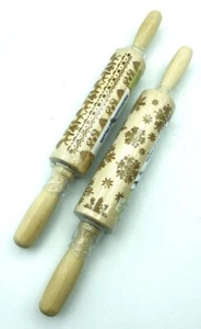 Embossed Wooden Christmas Rolling Pins, Set of 2 - Picture 1 of 4