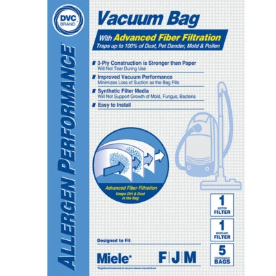 Aftermarket Miele FJM And Type H 5 Pk Cloth Bags W/2 Filter - Image 1 of 2