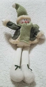 Christmas Snowman Shelf Sitter Decoration Green Coat, Santa Hat and Scarf - Picture 1 of 12