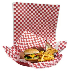 100 Sheets Red Checkered Dry Waxed Deli Paper Sheets Paper Liners for Plastic... - Picture 1 of 5