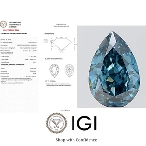 1.90 Ct Pear Lab Grown IGI Certify Diamond For Ring Fancy Vivid Blue VVS2 - Picture 1 of 8