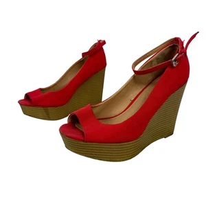 Report Womens Red Peep Toe Wedge Sandals With Ankle Strap Size 7 - Picture 1 of 7