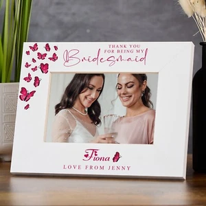 Personalised Thank you Bridesmaid White Photo Frame Gift With Butterflies - Picture 1 of 4