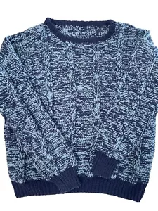 Vintage 90s Handmade Cable Knit Blue Sweater Women’s Oversized Fit XL - Picture 1 of 6