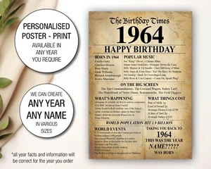 1963 Regalo di compleanno idea regalo stampa poster anno in cui sei nato giornale 36 - Foto 1 di 1