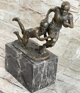 Two Muscular Football Players Rugby NFL Trophy Bronze Sculpture Statue Artwork - Picture 1 of 10