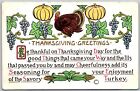 Postcard Thanksgiving Greetings Turkey Grapes Pumpkins Embossed Ht02