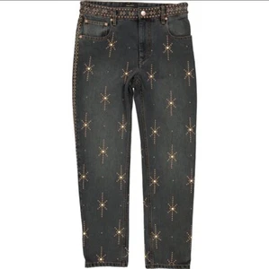 $1,480 ISABEL MARANT Etoile Runway Grey & Gold Embellished Studded Jeans - Picture 1 of 7