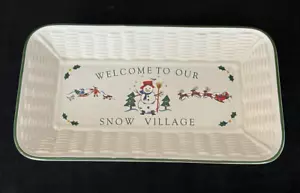 Pfaltzgraff Willkommen in unserem Schneedorf rechteckig Weihnachten Urlaub Brot Tablett - Bild 1 von 3