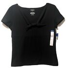 Arizona Jeans T-shirt Girls Large Solid Stretch V-Neck Short Sleeve Black New