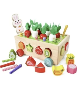 Montessori Toys For 3+ Year, Wooden Shape Sorter Toy, Fruit & Carrot Harvest Car - Picture 1 of 5