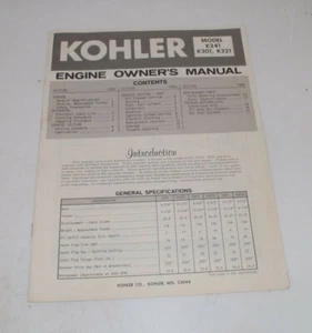 Kohler Engine Owner's Manual for Model K241, K301, K321 - Picture 1 of 1