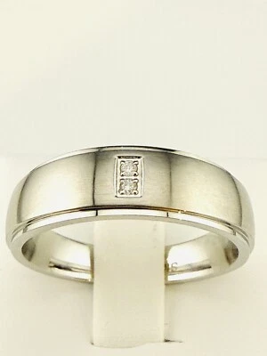 Men’s Stainless Steel Wedding Band Ring with Two Natural Diamonds Size 10 Signed - Image 1 of 4