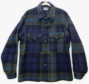 Vintage Pendleton Heavy Wool Green Plaid Shirt Jacket Shaket Men's Medium - Picture 1 of 20