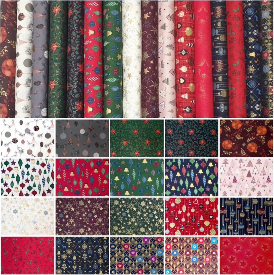 Weihnachtsstoffe Baumwolle Deko Weihnachten Stoffe mit Gold Glitzer - Bild 1 von 2