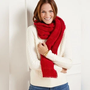 Talbots stilvoll Pop rot gold metallic Fensterscheibe Strick Fransen Rand Halstuch Schal - Bild 1 von 9