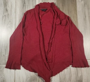 NWOT Elena Solano 100% Cashmere Red Roses Decoration Cardigan Size Small - Picture 1 of 9
