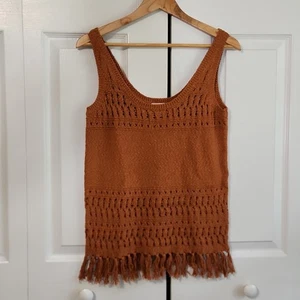 a.n.a Damen Burnt Orange Strick Pullover Tank Top Gr. XS Fransen Boho Hippie Neu ohne Etikett - Bild 1 von 8