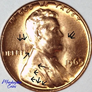 1965 Lincoln Memorial Cent - Interior Die Crack & Die Clash - Rare Mint Error - Picture 1 of 3