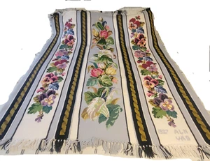 Vintage Handmade Afghan Throw Needle Point Floral Design 61"x72” Fringe Detail - Picture 1 of 15