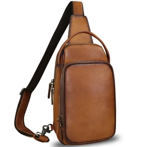 Genuine Leather Sling Bag for Men Women Crossbody Bag Chest Bag Shoulder Purses - Picture 1 of 12