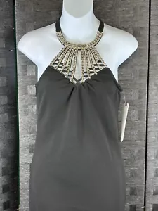 Black Party Cocktail dress with Gold Embellished neck Med/XL - Picture 1 of 15