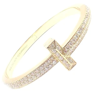 Authentic! Tiffany & Co 18k Yellow Gold Diamond T1 Wide Hinged Bangle Bracelet - Picture 1 of 14