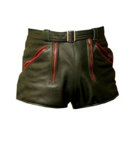 Men's Genuine Leather Real Lambskin Shorts Gym Boxer Shorts Pant All Sizes green - Picture 1 of 2