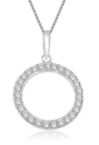 Circle Pendant Necklace I1 G 0.45Ct Round Diamond 14K White Yellow Gold 1.00Inch - Picture 1 of 7