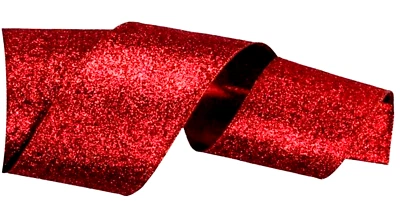 Scarlet Red 2.5" by 2 yd Shiny Glittered Wired Ribbon Christmas Valentines Day - Image 1 of 2