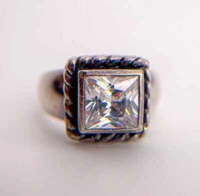 Silpada Sterling 925 Silver Elizabeth CZ Braided Rope Frame Ring. Size 6. - Image 1 of 4