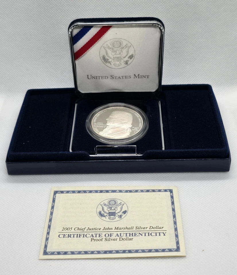2005 年 1 美元银币首席大法官约翰·马歇尔纪念证明带 OGP 和真品证明 — 第 1/1 张图片