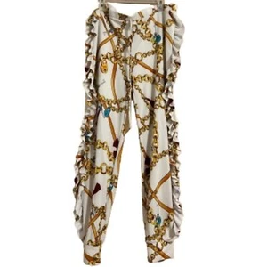 Women’s Vintage/Retro Style White Multi Golden Chain Print Ruffle Joggers Sz-3XL - Picture 1 of 7