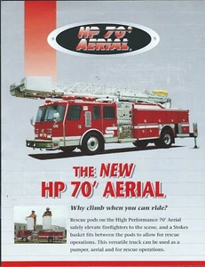 Fire Equipment Data Sheet - E-One HP 70' FT Aerial Ladder 1994 Brochure (DB350) - Picture 1 of 1