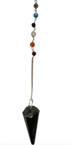 VIE PENDULUM WITH 7 CHAKRA BEADED CHAIN, HEMATITE, NATURAL, ONE SIZE - Picture 1 of 1