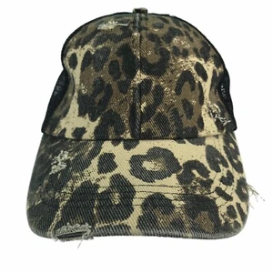 Womens Ponytail Hat Distressed Animal Print Leopard Cheetah Black Mesh NEW - Picture 1 of 7