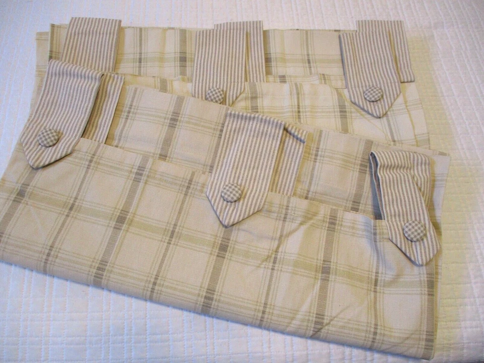 Paneles de cortina Waverly 42W x 84L algodón a cuadros lengüeta superior detalle de botones Foto 1 de 4