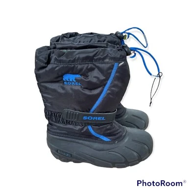 Botas de invierno Sorel Flurry TP aisladas para nieve NY1810-010 negras azules niños talla 5 Foto 1 de 4